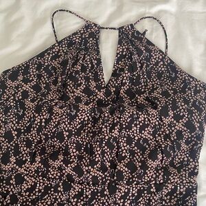 Banana Republic Black Jumpsuit with Taupe and White Spot Print